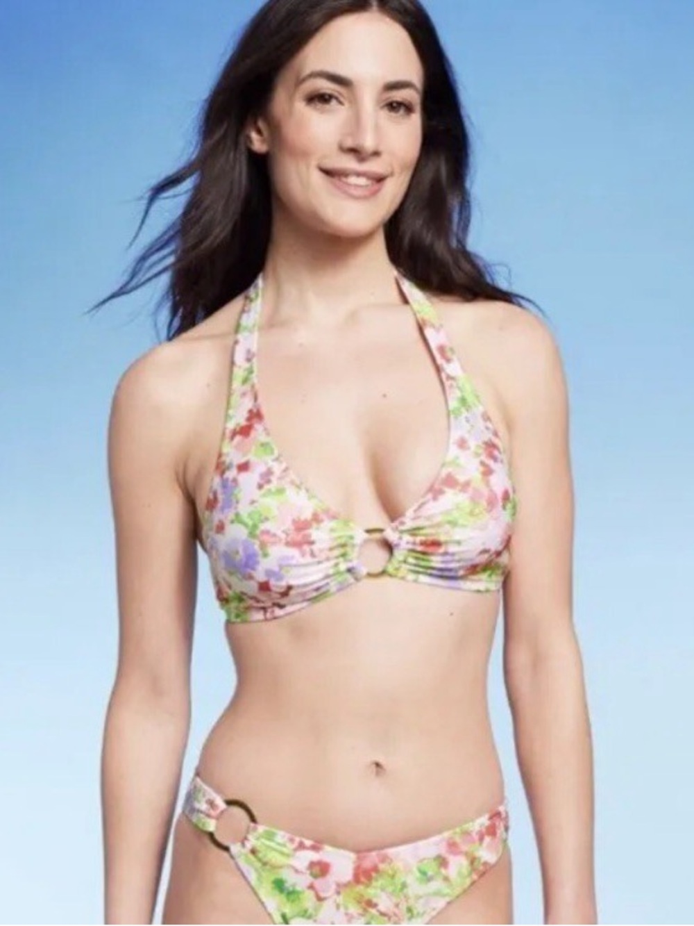 Shade & Shore Floral Halter Bikini in Pink, Green, Purple